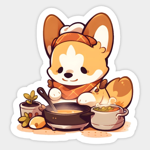 Cute Corgi Cooking Sticker by Serene Simplicity